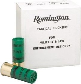 Remington Tactical Breaching 12 Gauge #4 buckshot Ammo features a 27 pellet, non frangible design and 2 3/4'in size, for law enforcement only.
